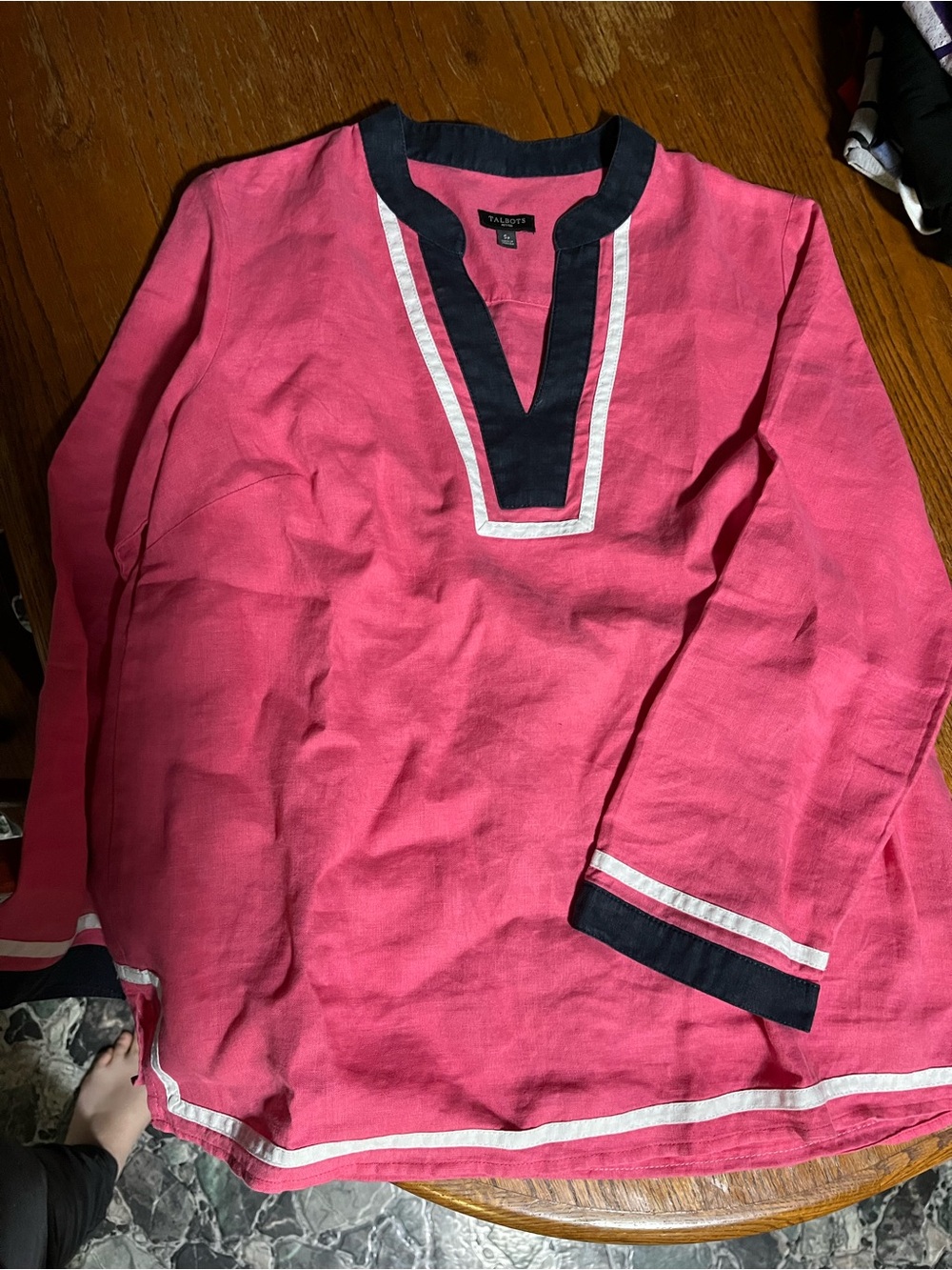 Talbots Pink Tunic with Navy & White Trim